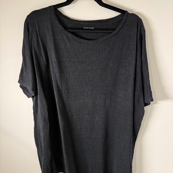 Eileen Fisher Organic Linen Short Sleeve Top – Black (Size S, Oversized Fit) - Picture 2 of 5